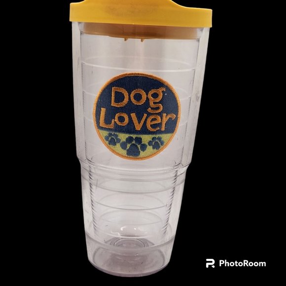 Tervis Tumbler 24oz Dog Lover Patch With Paw Prints Yellow Gold Lid Preowned - Picture 1 of 5